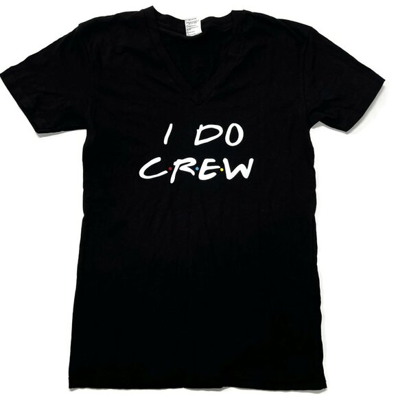 I Do Crew Black Graphic T-Shirt Small Hobby Lobby Short Sleeve Tee V-Neck - Picture 1 of 4